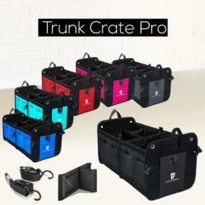 Trunk Crate Pro multi compartment trunk organizer - 6 Colors with Dividers and straps for cars, trucks, vans, minivans, suvs, vehicles